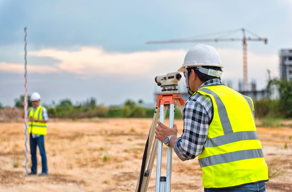 A pair of engineers surveying a plot of land.